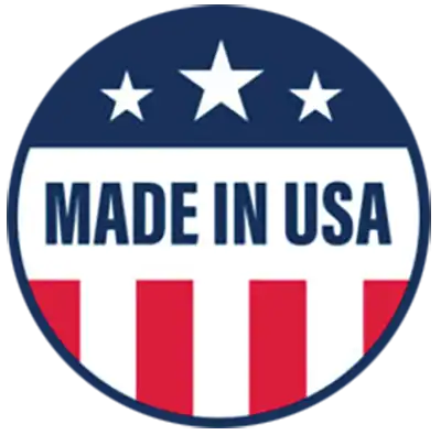 "Made in USA" badge with stars and stripes design for American manufacturing.